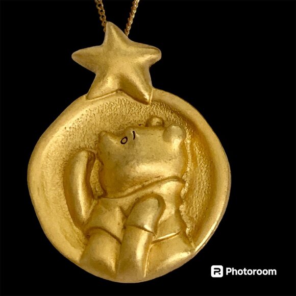 Disney Winnie the Pooh Necklace Vintage Gold Plated Charm 18" Disneyana Signed - Picture 1 of 9